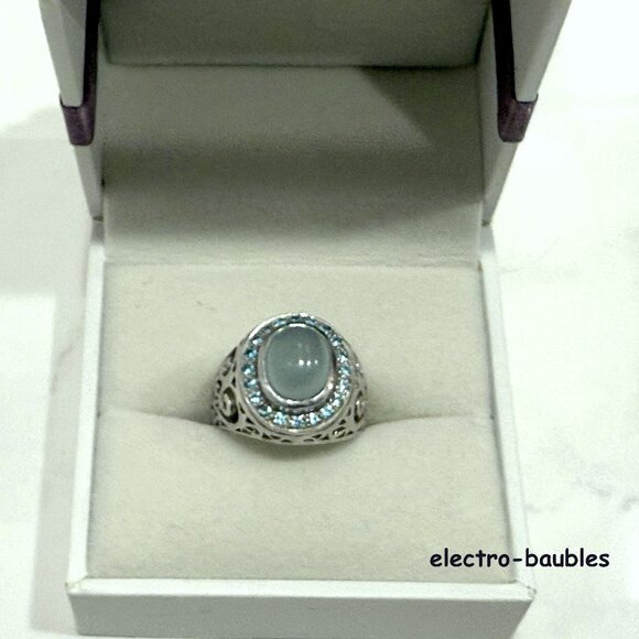 JTV 925 Sterling Silver Filagree Blue Chalcedony & Blue & White Topaz Ring Sz 8 - Picture 11 of 11